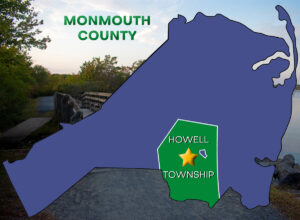 Map of Monmouth County with Howell Township highlighted